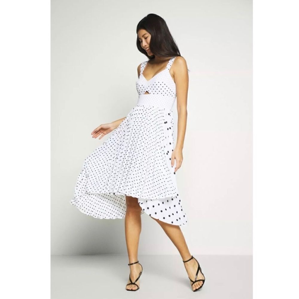 Banana Republic Polka Dot Pleated Sweetheart Midi Dress